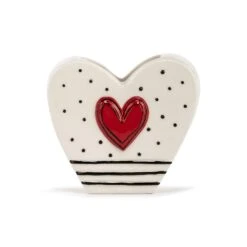 Dots And Stripes Heart Shaped Ceramic Vase - 4in