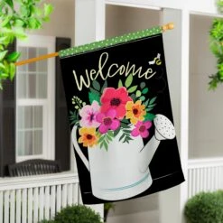 Watering Can Welcome Burlap Flag Collection