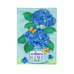 Welcome Home Hydrangeas Burlap Flag Collection -Simply Devine Gifts And Decor Shop 13b11779