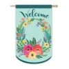 Spring Floral Welcome Wreath House Burlap Flag