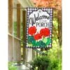 Welcome To Our Porch Geraniums Linen Flag