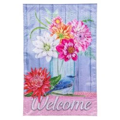 Dahlias And Bluebird Moire Flag Collection -Simply Devine Gifts And Decor Shop 13m12983