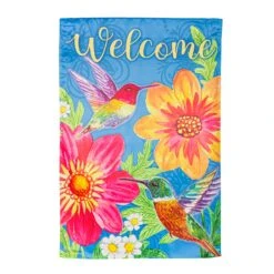 Colorful Hummingbird And Flowers Suede Flag Collection -Simply Devine Gifts And Decor Shop 13s11350