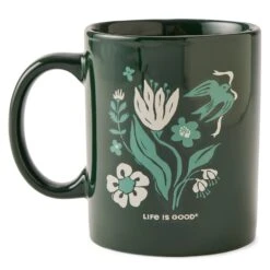 Adult Unisex Woodblock Floral And Bird Jake's Mug