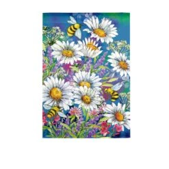 Watercolor Daisies Garden Textured Suede Flag