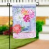 Dahlias And Bluebird Moire Flag Collection -Simply Devine Gifts And Decor Shop 14m12983 2
