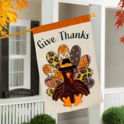 Give Thanks Patterned Turkey Applique Flag -Simply Devine Gifts And Decor Shop 1510135