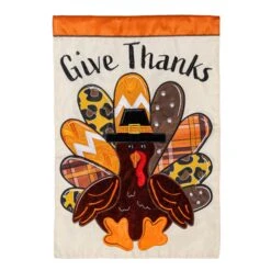 Give Thanks Patterned Turkey Applique Flag