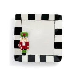 Nutcracker Black And White Checker Square Ceramic Platter - 10.5in