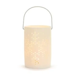 White LED Ceramic Snowflake Tall Lantern - 5x7in