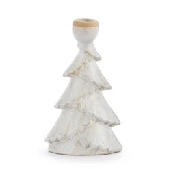 White Ceramic Ruffle Tree Taper Candle Holder - 4x7in
