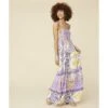 SHERRI SMOCKED TIERED MAXI DRESS CREAM/PURPLE -Simply Devine Gifts And Decor Shop 2319018a 1