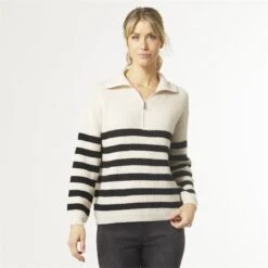 ISLA HALF ZIP SWEATER WITH STRIPES CREAM/BLACK