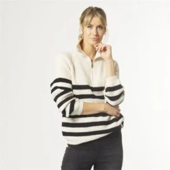 ISLA HALF ZIP SWEATER WITH STRIPES CREAM/BLACK -Simply Devine Gifts And Decor Shop 2339090a 5