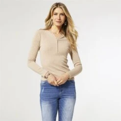 LUCY LONG SLEEVE BABY RIBBED TEE TAUPE