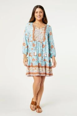 ADORA 3/4 SLEEVE V-NECK TUNIC DRESS