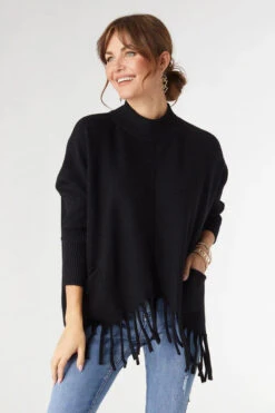 Heavenly-Luxe Flowy Mock Neck Fringe Sweater