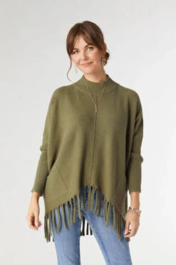 Heavenly-Luxe Flowy Mock Neck Fringe Sweater -Simply Devine Gifts And Decor Shop 2439059J