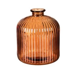 7" Clear Glass, Ribbed Vase, Amber