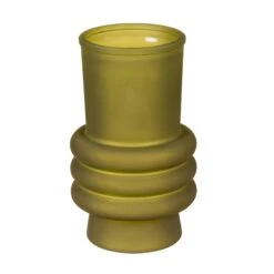 6.5" Frosted Glass, Stacked Rings Vase, Green