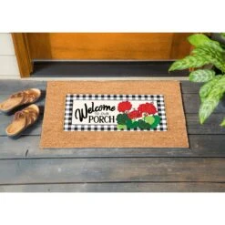 Welcome To Our Porch Geraniums Linen Flag -Simply Devine Gifts And Decor Shop 431808 2