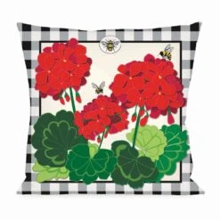 Welcome To Our Porch Geraniums Linen Flag -Simply Devine Gifts And Decor Shop 4plc391bl