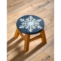 Hand-Carved Snow Flake Acacia Wood Footstool