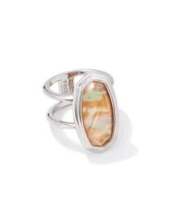 Framed Dani Cocktail Ring Rhodium Golden Abalone
