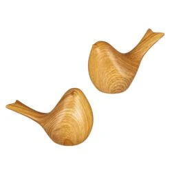 Wood Look Ceramic Bird Statue, Set Of 2