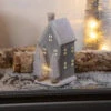 8" LED Ceramic House With White Bottlebrush Trees Table Decor