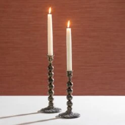 Metal Candlestick Holder With Bead Design, Set Of 2