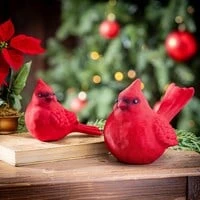 Holiday Poinsettia Table Décor Flocked Cardinal Ceramic Set