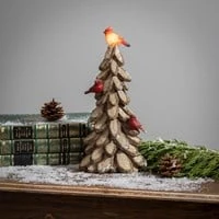 Woodland Storybook LED Table Decor Resin Tree With Cardinals, 11.5"