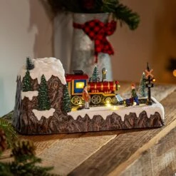12.6" Long LED Christmas Scene With Moving Train And Music Table Decor