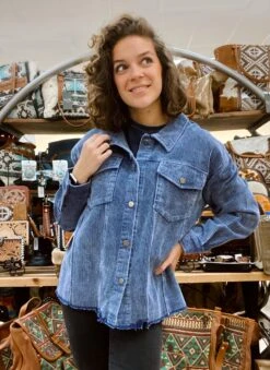 Navy Corduroy Distressed Shacket