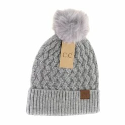 Woven Cable Knit Cuffed Matching Fur Pom C.C Beanie -Simply Devine Gifts And Decor Shop Hat386102 2542x 78e0e973 1449 414b a112 c3b5b5da08cb