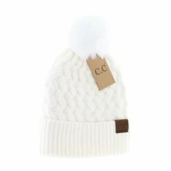 Woven Cable Knit Cuffed Matching Fur Pom C.C Beanie -Simply Devine Gifts And Decor Shop Hat386107 2542x a4b6a19b 52ee 460e ab57 ae13892a6507