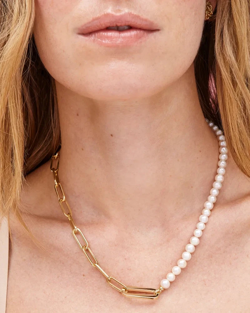 Ashton Half Chain Necklace In White Pearl 4 Ashton Half Chain Necklace In White Pearl - Image 2