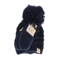 BABY Solid Knit Pom C.C Beanie With Mitten SET