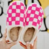 Hot Pink Checkered Pattern Slippers