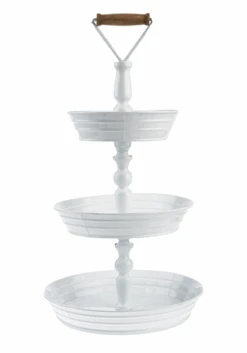 Three Tier White Enamel Pedestal Stand