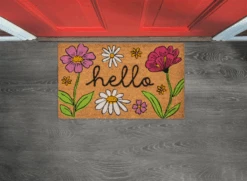 "Hello" With Wildflowers Doormat
