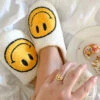 White Fuzzy Happy Face Slippers -Simply Devine Gifts And Decor Shop cpzy smiley face fuzzy slippers