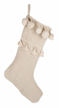 Woven Stocking With Poms & Tassels