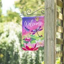 Welcome Dragonfly With Lily Pads Lustre Flag Collection
