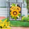 Sunflowers And Checks Linen Flag Collection -Simply Devine Gifts And Decor Shop evergreen enterprises sunflowers and checks garden