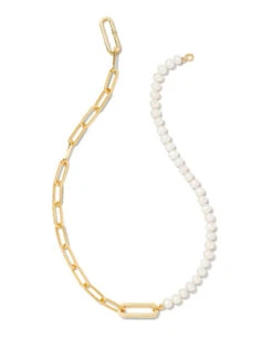 Ashton Half Chain Necklace In White Pearl 10 Ashton Half Chain Necklace In White Pearl -Simply Devine Gifts And Decor Shop kendra scott ashton half chain necklace gold white pearl 00