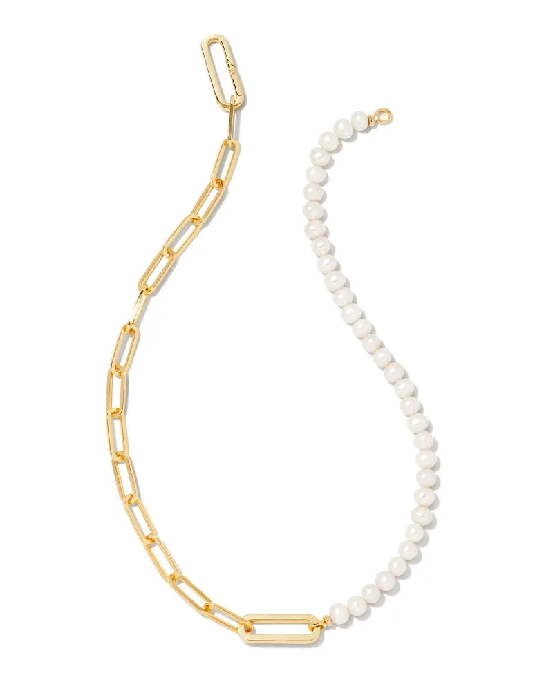 Ashton Half Chain Necklace In White Pearl 6 Ashton Half Chain Necklace In White Pearl - Image 4