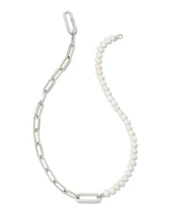 Ashton Half Chain Necklace In White Pearl 11 Ashton Half Chain Necklace In White Pearl -Simply Devine Gifts And Decor Shop kendra scott ashton half chain necklace rhodium white pearl 00