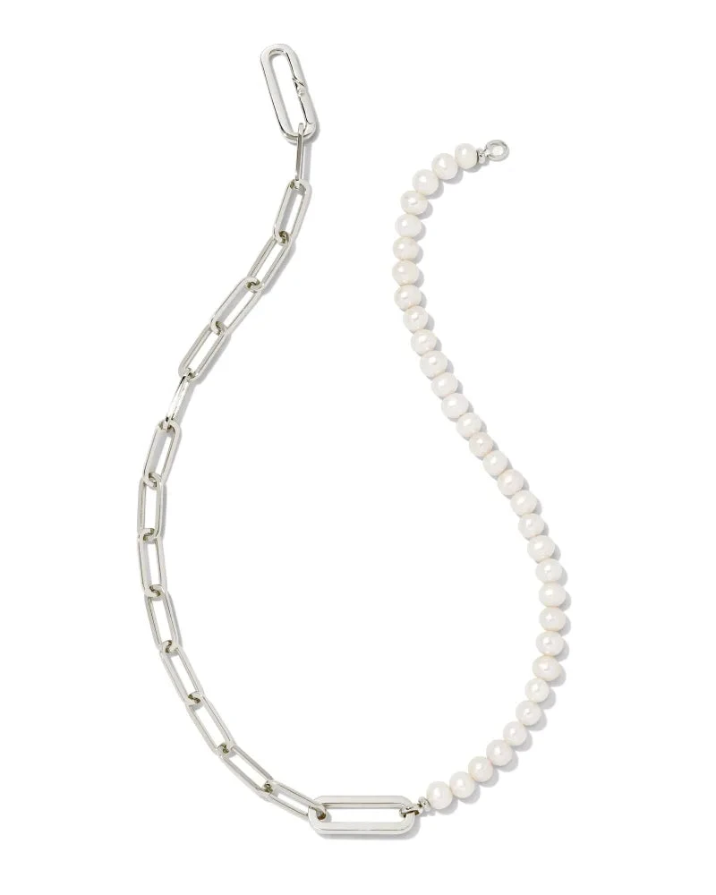 Ashton Half Chain Necklace In White Pearl 7 Ashton Half Chain Necklace In White Pearl - Image 5